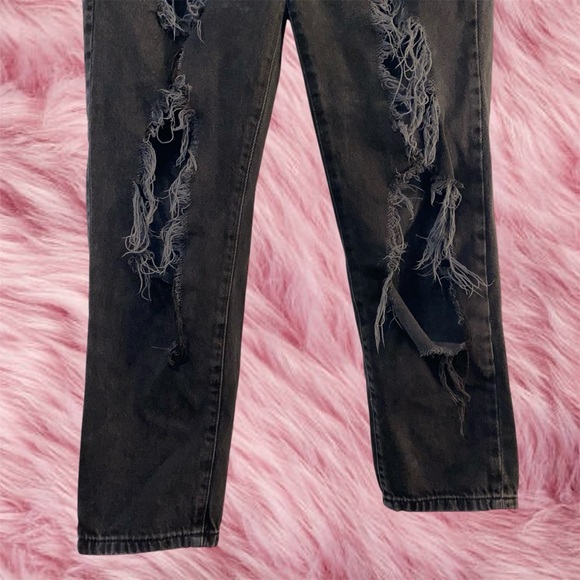 Garage Distressed Black High Waisted Denim Mom Jeans - Picture 4 of 10